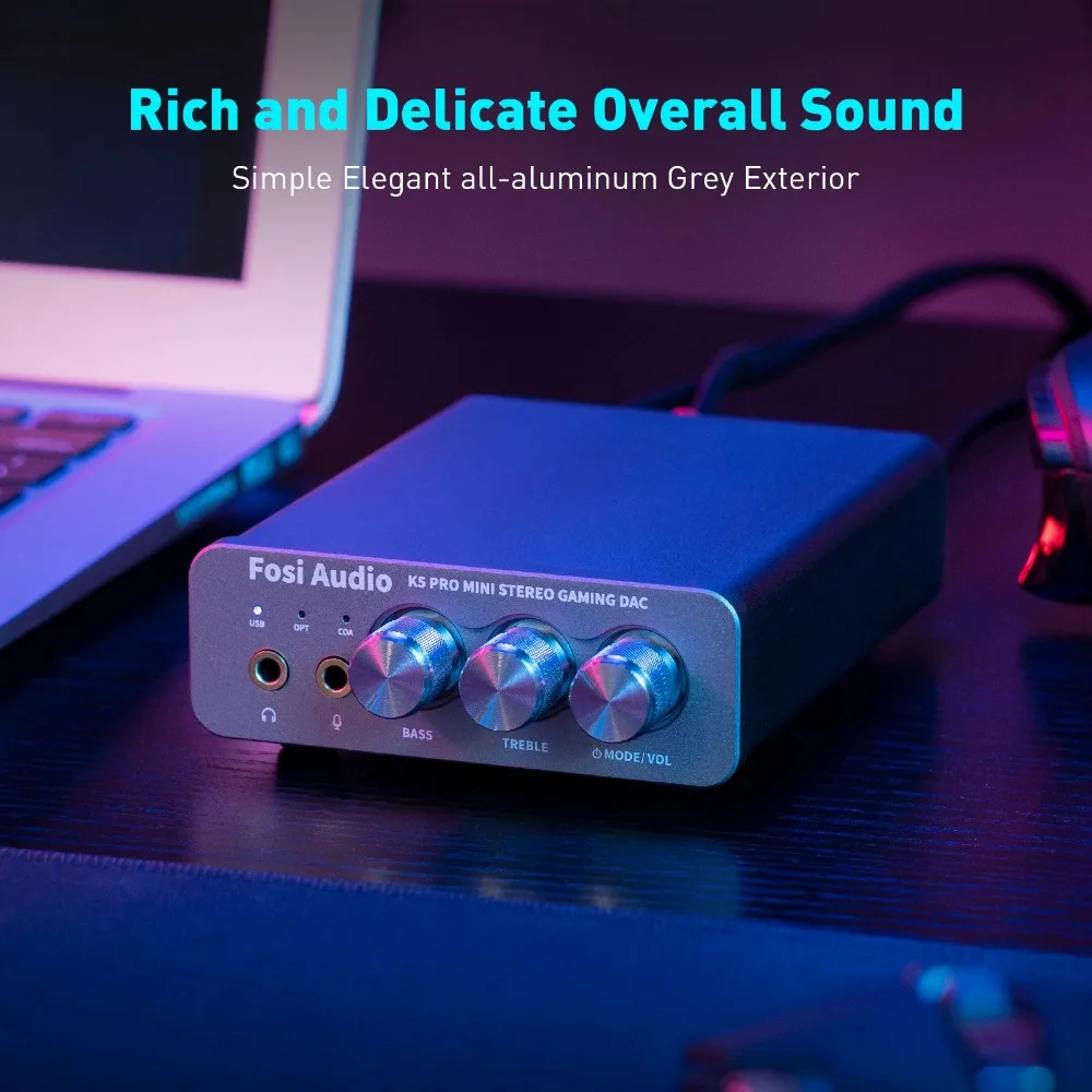 Fosi Audio K5 PRO USB Gaming DAC with Microphone Earphone Amplifier For PS5 Desktop Active Speakers Mini Audio Decoding DAC
