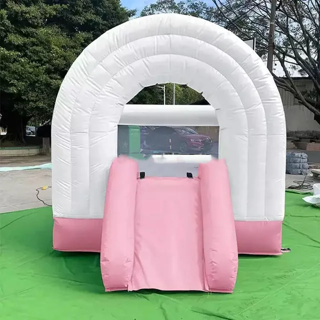 Kids Commercial Spacewalk Inflatable Rainbow Bouncy Castle White Pastel ...