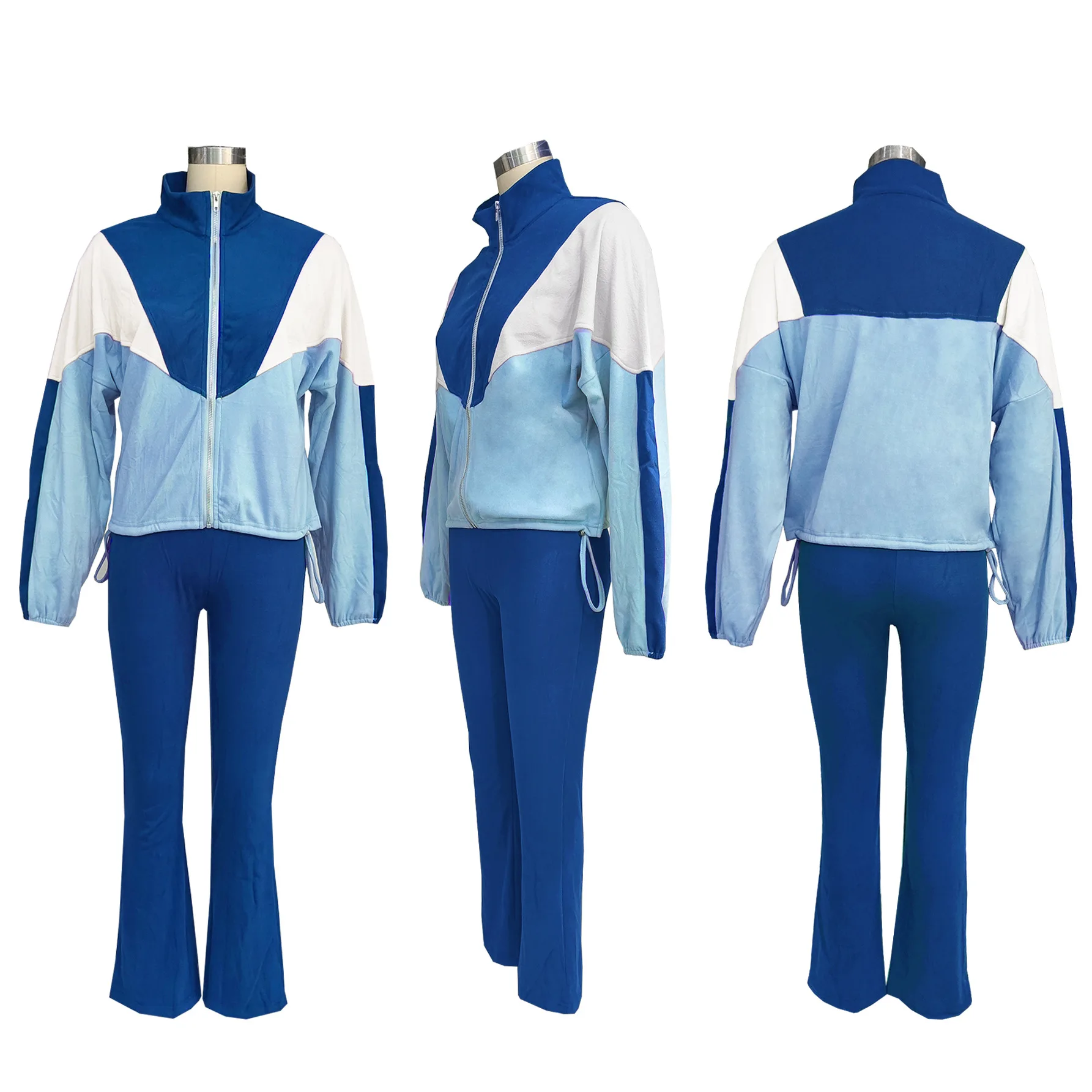 Wmstar Women Clothing Long Sleeve Colorblock Lapel Zipper Suit Cardigan Tight Pants Sports Two-piece Set Wholesale Dropshipping