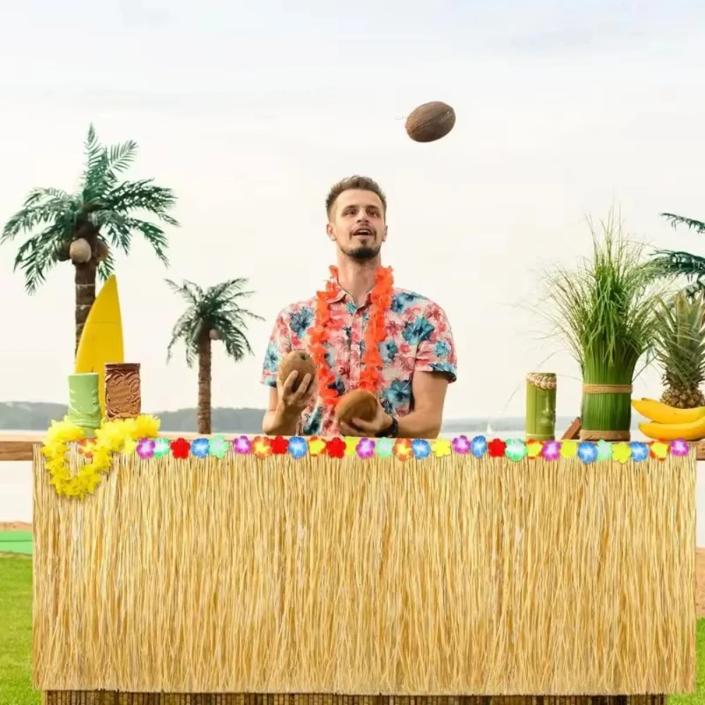 Hawaiian Party Straw Table Skirt Hawaii Themed Party Decoration Grass Table Skirt Straw Color DIY Hawaii Party Tablecloth 5