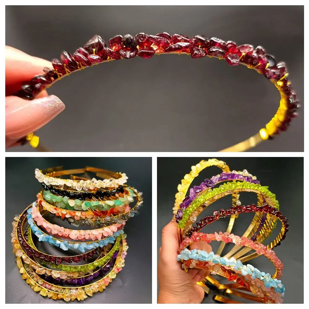 

Natural Stone Ethnic Gift for Women Colorful Stone Raw Quartz Crystal Headband Amethyst Hair Hoop Stone Tiara