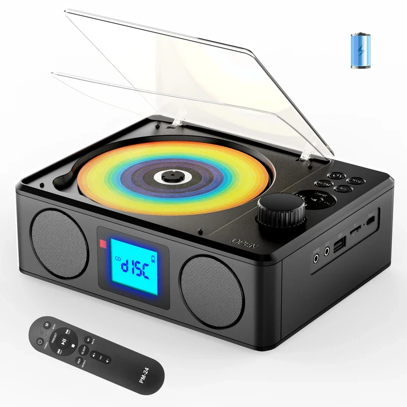 블루투스 기능이 있는 휴대용 CD 플레이어, 충전식 데스크탑 CD 플레이어 스피커, FM 라디오, 리모컨, pa