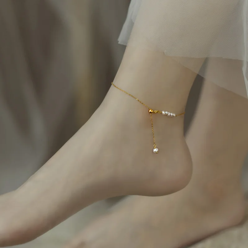 NYMPH Pearl Anklet Natural Freshwater 14K Gold Filled Chain Original Design Handmade Fine Jewelry girl Gift