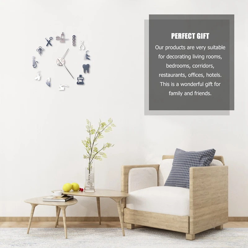 Dentist DIY Giant Wall Clock Oversized Wall Clock Big Needle Mirror Dentist Office Decor Gift Art