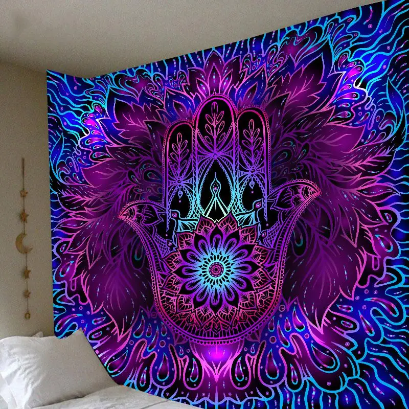 Psychedelic Dreamcatcher Moon Feather Tapestry Hippie Large Bohemian Mandala Tapestries Wall Cloth Carpet Ceiling Room Decor