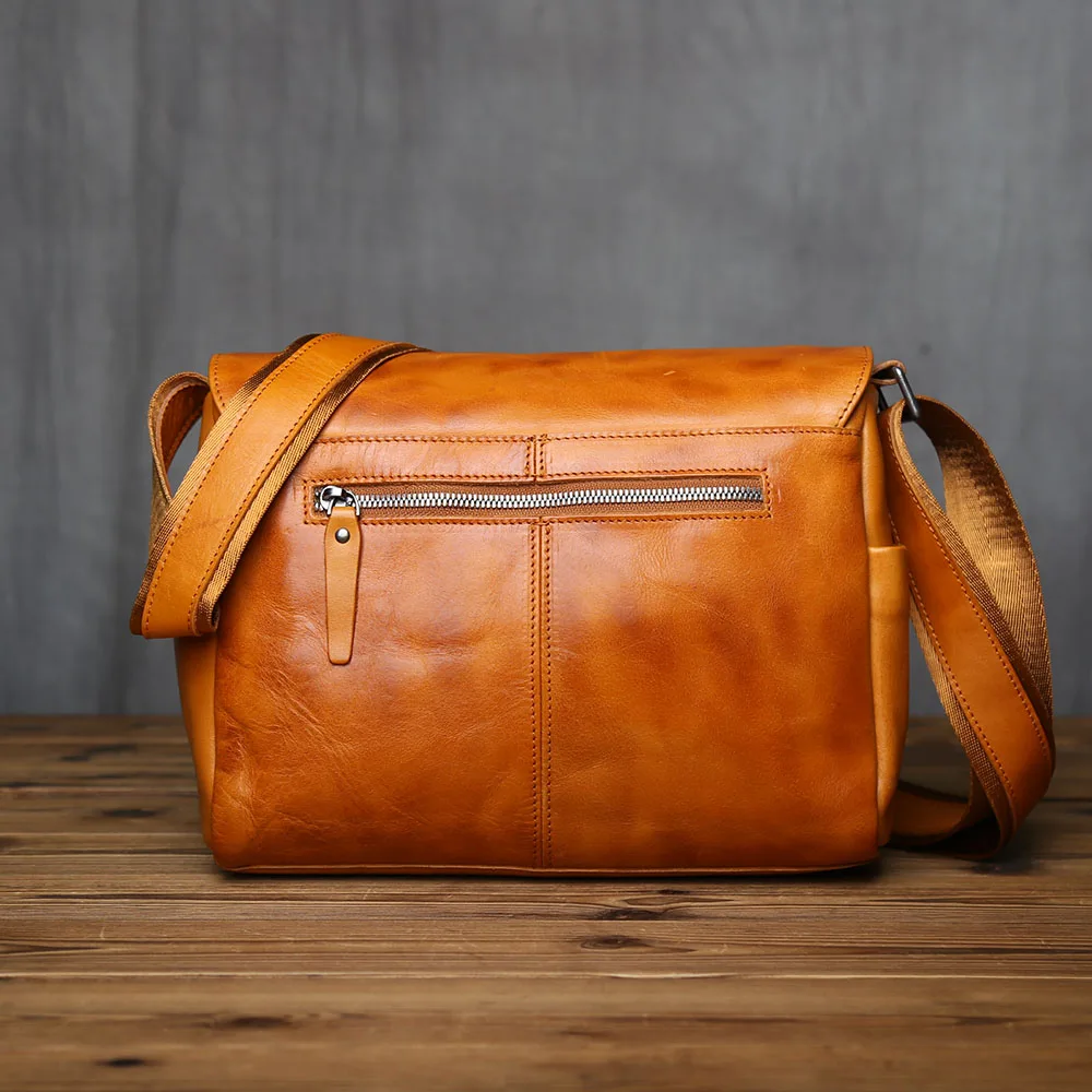 NZPJ Men's Vintage Genuine Leather Shoulder Bag Top Layer Cowhide Crossbody Bag Casual Men's Bag For 10-Inch IPad