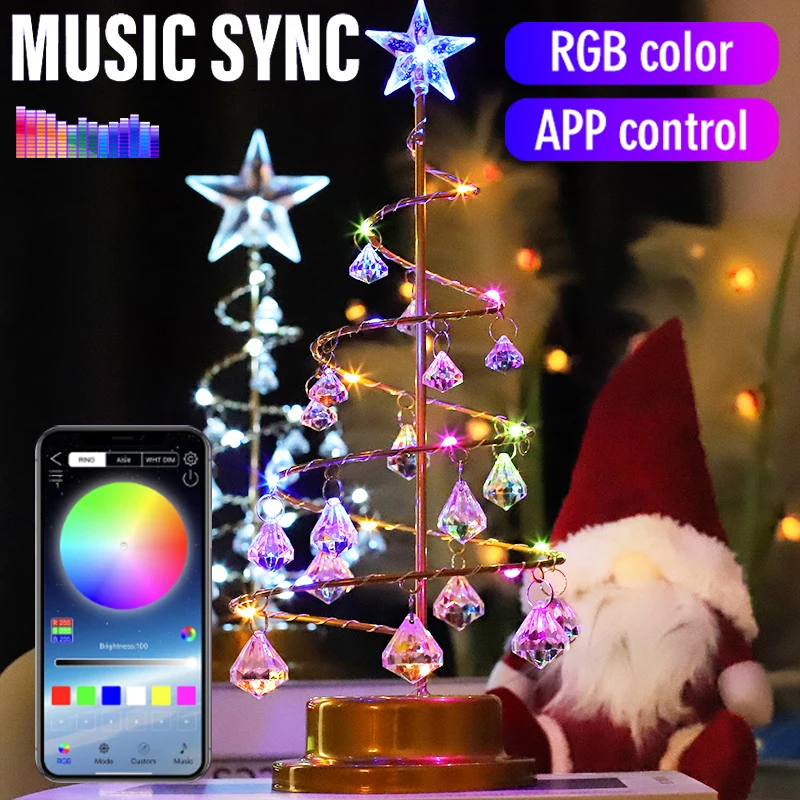 

LED Crystal Star Wrought Iron Christmas Tree Light Xmas Art Atmosphere Decor Table Lamp Fairy Night Light Christmas Decoration