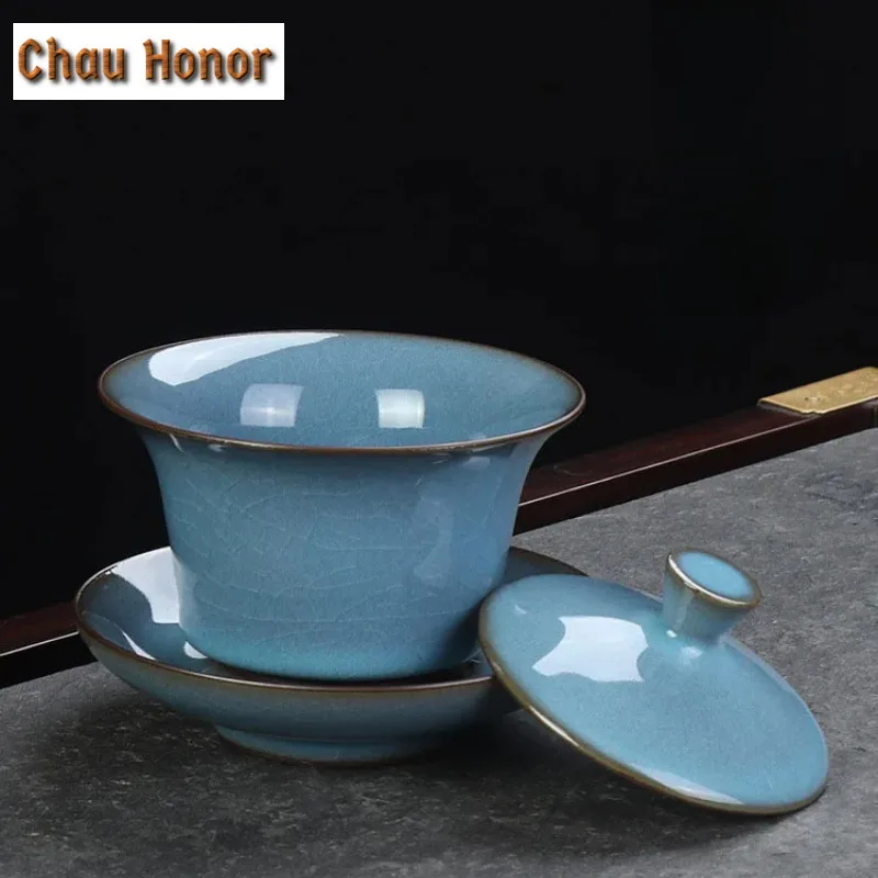 150ml High-end Kiln Change Ice Cracked Glaze Ceramics Sancai Gaiwan Famous Master Handmade Tea Tureen Kung Fu Tea Set Gift Box