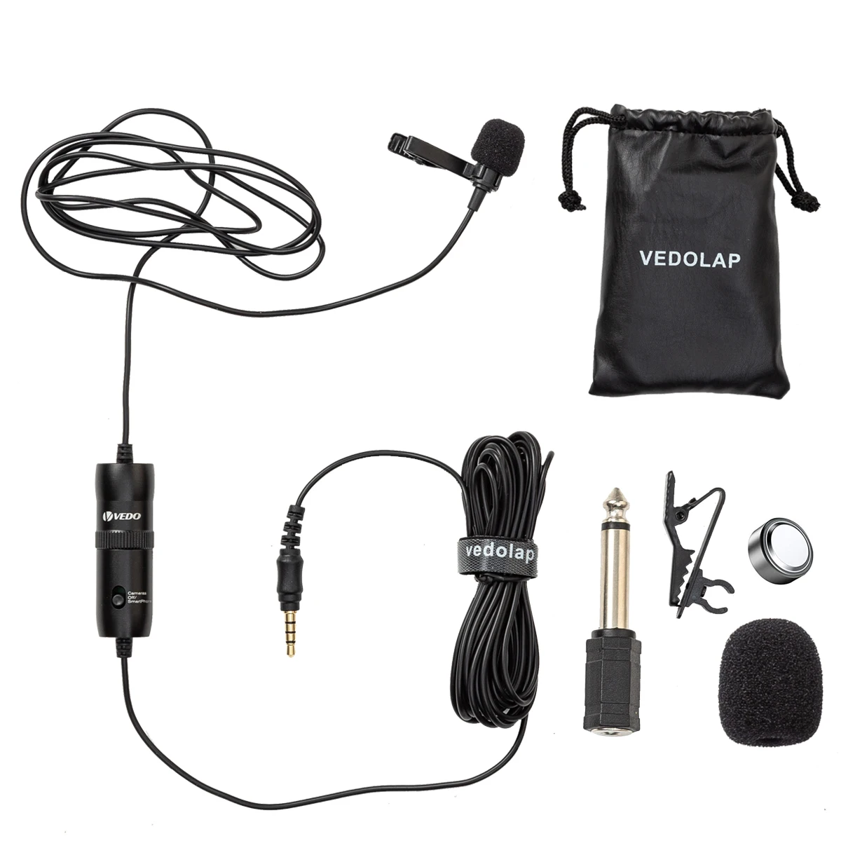 VEDO VD-2 3.5mm Wired Microphone USB Condenser Computer Recording Microphone Clip Tie Collar Mobile Phone Interview Broadcast