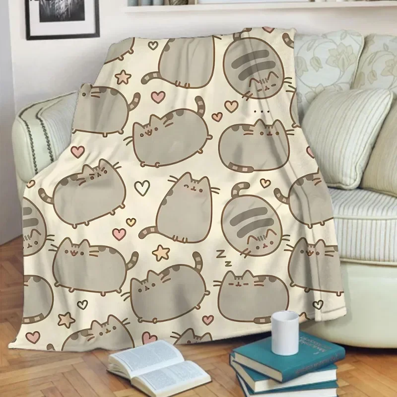 2024 Pusheen Blankets Anime Nap Blanket Flannel Throw Blanket Cartoon Beach Picnic Outdoor Camping Blanket Home Decorate Gifts