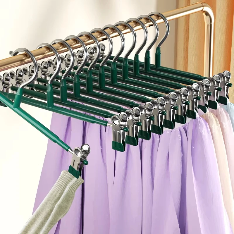 Pants Hangers 5 10pcs with Clips multifunctional Adjustable Skirt Hangers Jeans Clothes Non-Slip Trousers Hanger
