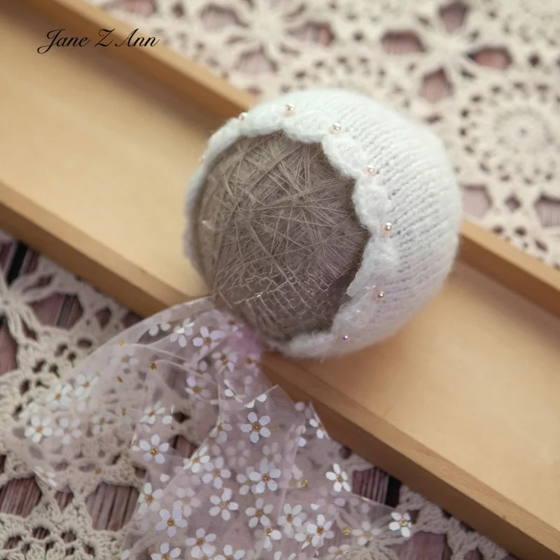 Newborn photography knitted lace strings baby infant girl hat baby photo studio prop bonnet 3