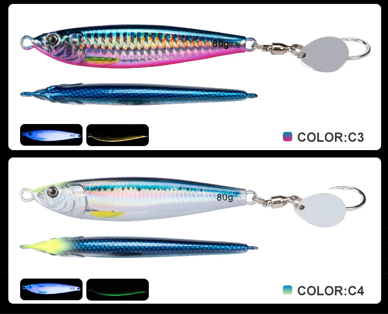 TEASER J113 40g 60g 80g Shore Casting Jigging Baits Sinking Saltwater Jigging Lures Hook Hard Luminous Micro Metal Jig Lure – Detail 9