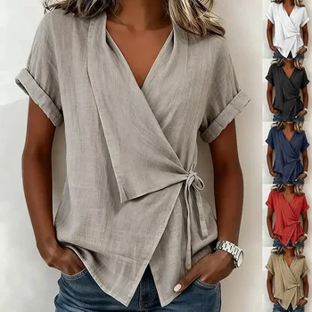 2026 Spring and Summer Cross-border European and American New Style Casual Solid Color Stand-up Collar Tie-up Asymmetrical Loose