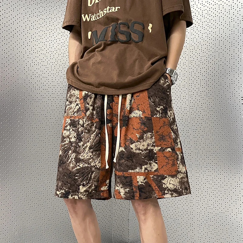 2023 New Casual Shorts for Men Gothic Summer Beach Knee Length Pants Elastic Waist Loose Male High Street Streetwear Gym Shorts