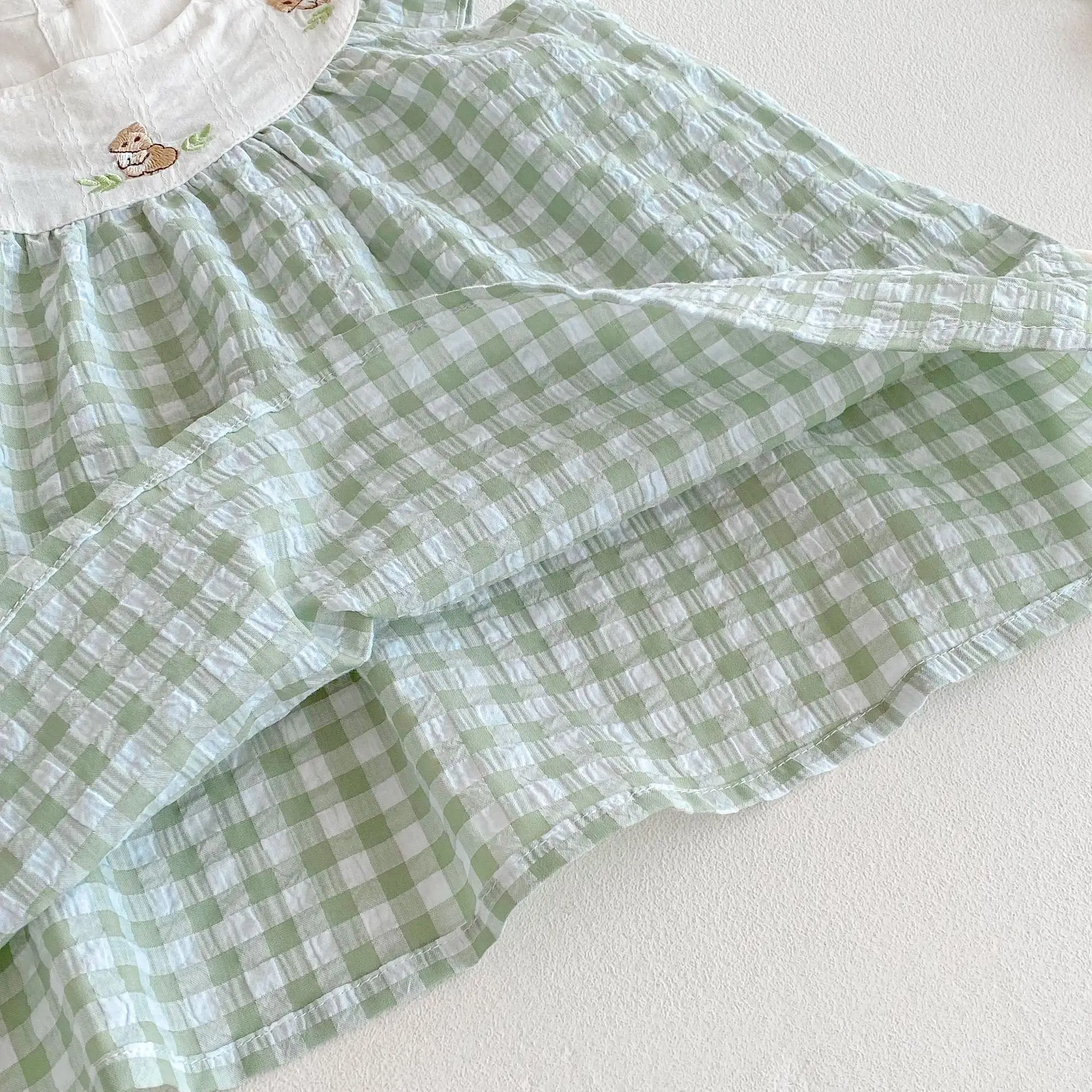 Cute Summer Plaid Baby Dress with Bunny Embroidery
