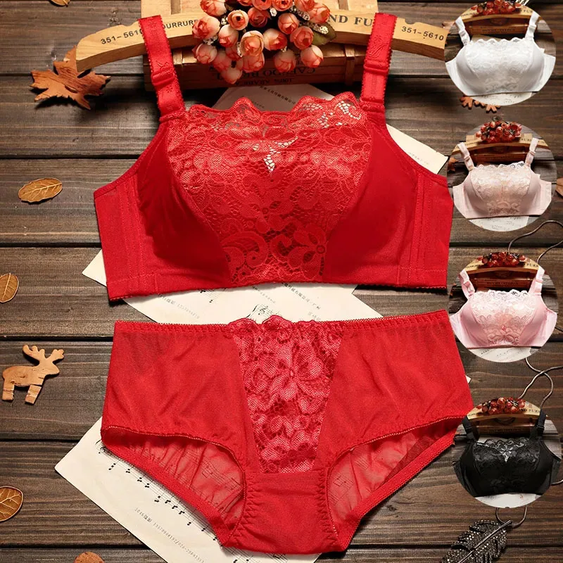 

Lace Bra Set with Wire Free Women Sexy Push Up Seamless Brallete Gather Tube Top Lingerie Set Lace See Through Sticky Bra