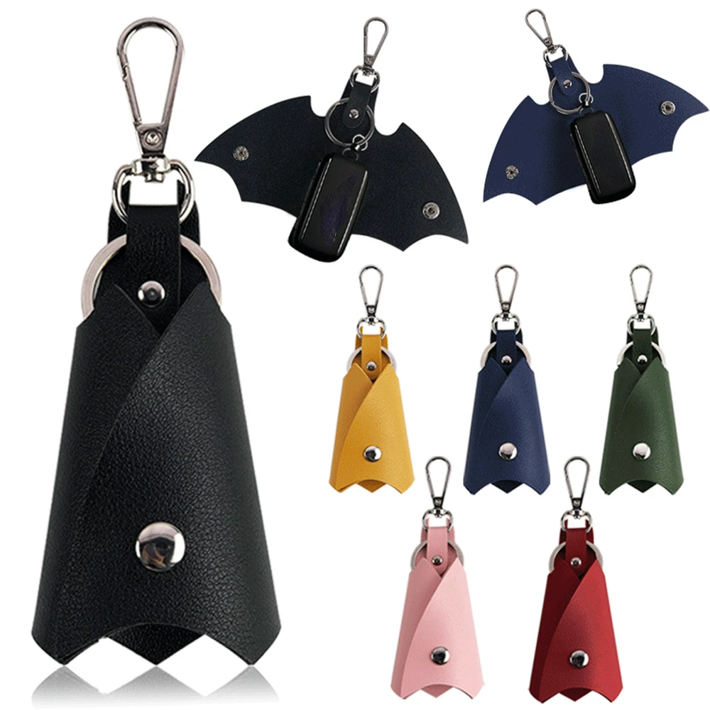 Fashion Pu Leather Car Keychains Bat Style Key Bag Protective Cover Key Rings For Women Men Anti-Lost Waist Key Bag Accessories
