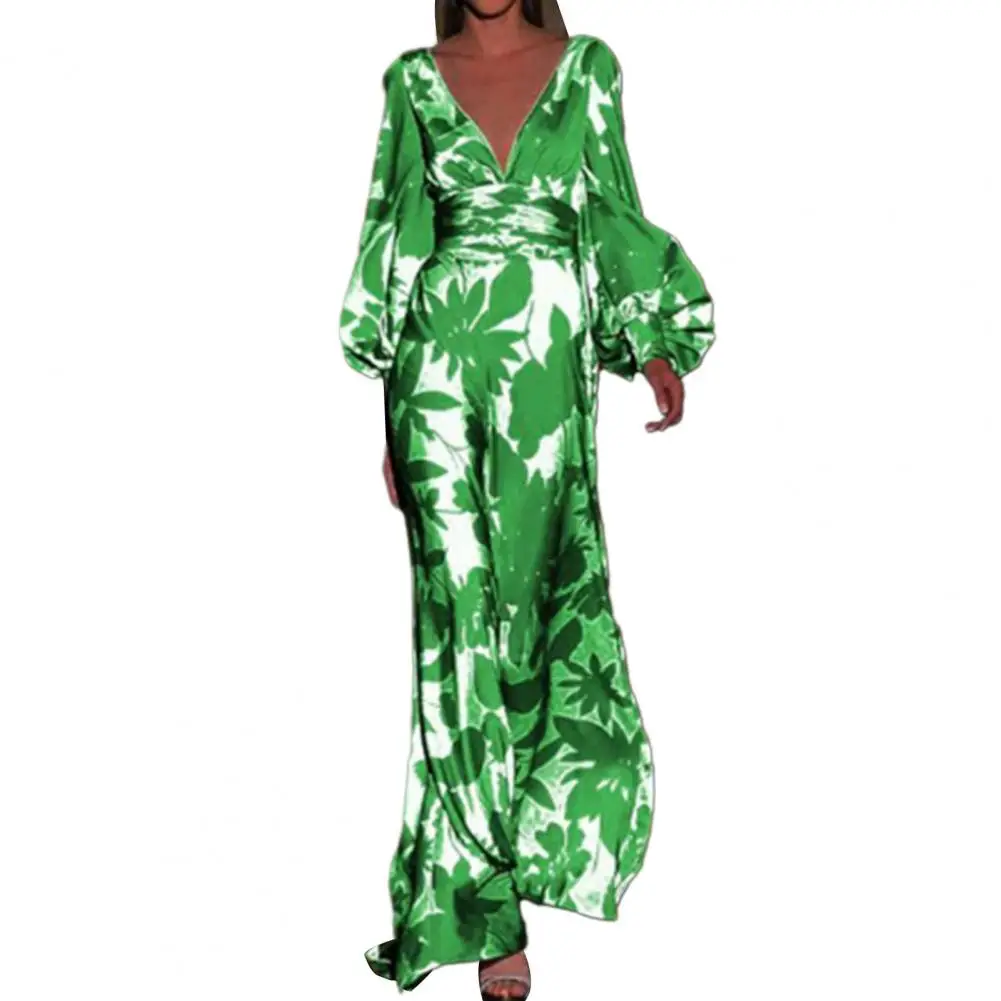 

Women Print Dress with Lantern Sleeves V Neck Elegant High Waist Prom Cocktail Attire Cocktail Party