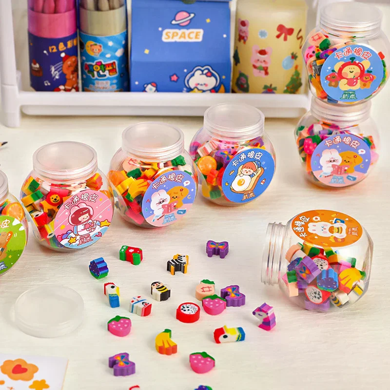 50PCS 휴대용 미니 고무 지우개 Kawaii 편지지 어린이 학생 사무용품 귀여운 지우개 크리 에이 티브 동물 과일 연필 지우개