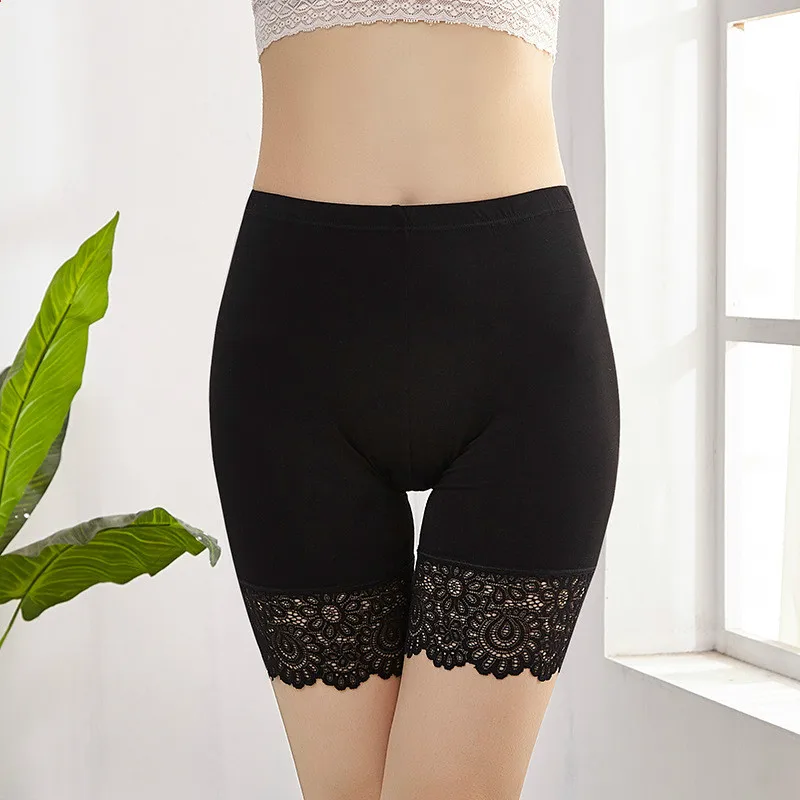 40KG-80KG Women Plus Big Size Safety Pants Elastic Soft Comfortable Modal Material Nude/Black Shorts Lace Safety Short Pants