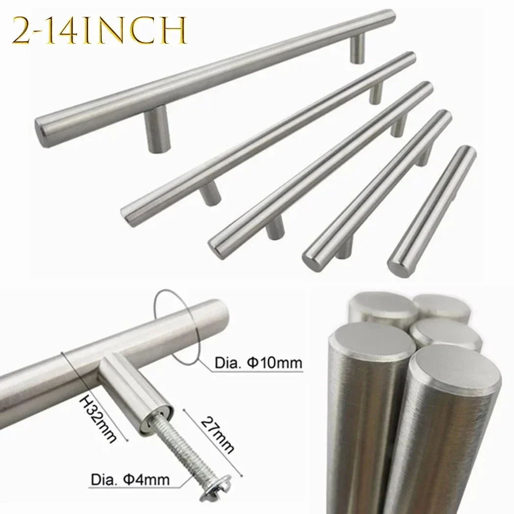Stainless Steel T-Type Drawer Cabinet Wardrobe Door Handles 2-14 Inches 2 Screws