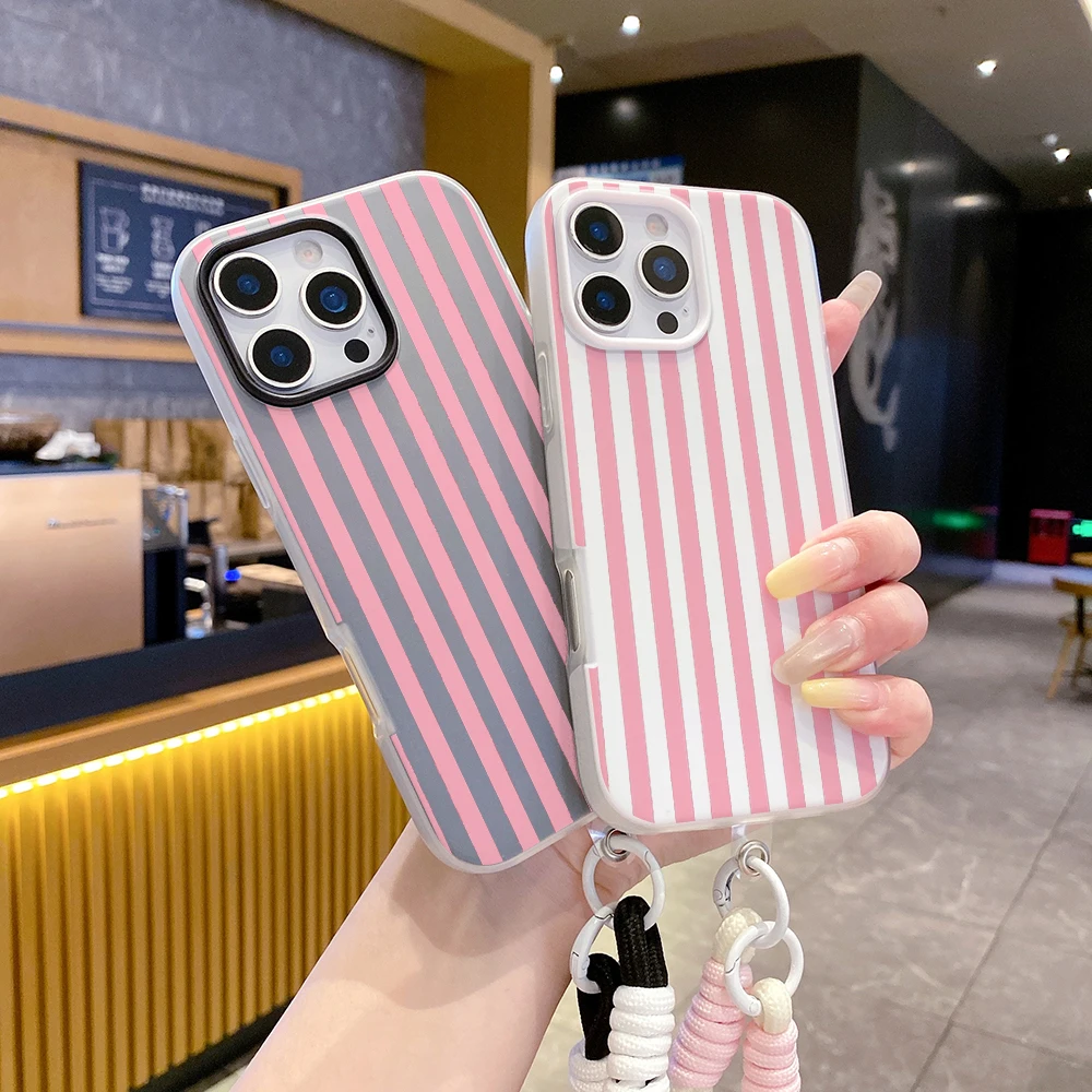 Dual-Function Wrist Strap Phone Case with Lanyard - Stylish Striped Cover