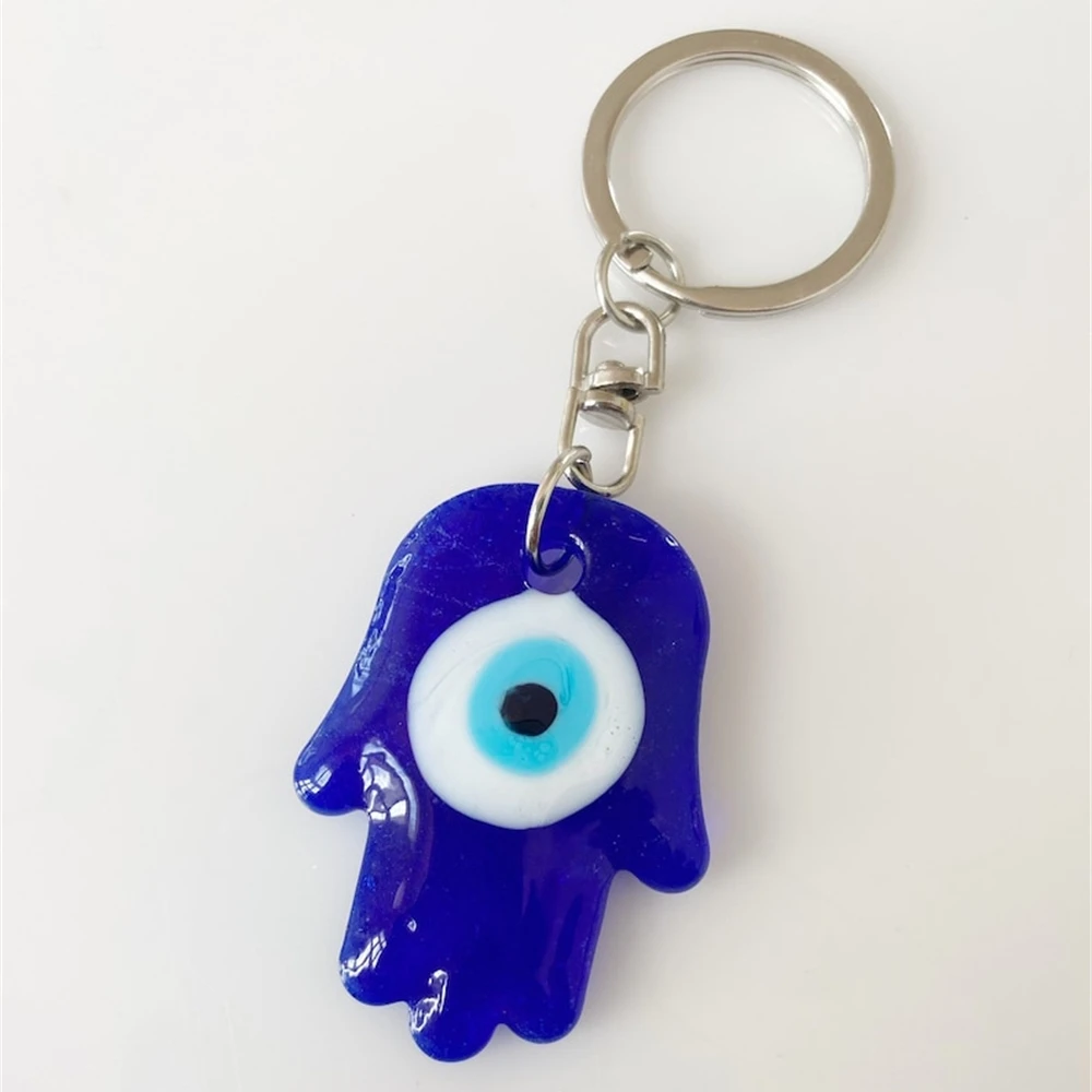 Evil Eye Hamsa Glass Keychain Car Keyring Blue Turkish Evil Eye Heart Key Chain for Jewelry Pendant Bag Accessories Decor Gift 6