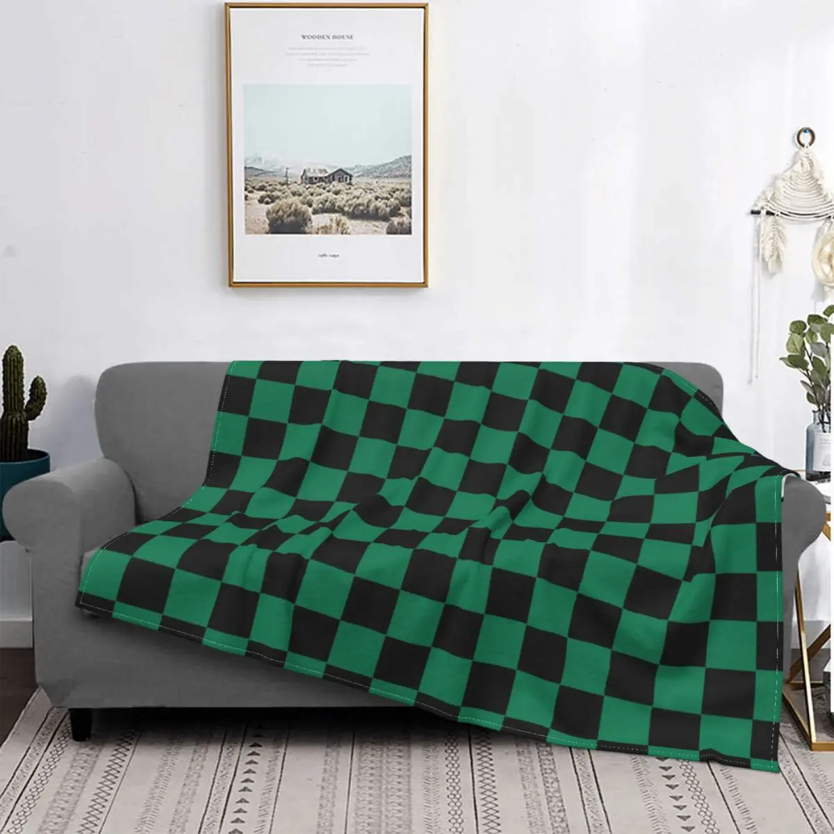 

Demon Slayer Tanjiro Pattern Blanket Flannel Plush Spring and Autumn Japanese Anime Soft Blanket Sofa Car Carpet