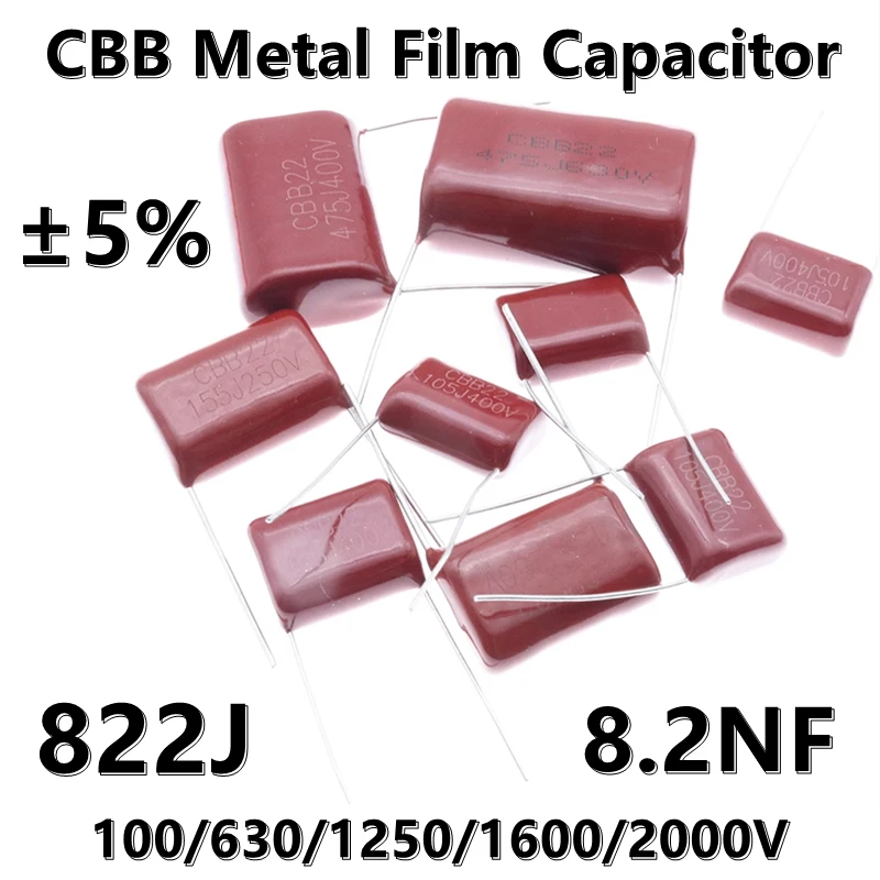 

(10 шт.) CL21X CBB22/28/81 металлический пленочный конденсатор 100 нФ 822J 630/1250/1600/2000/5% в шаг 5/10/15/20/25 мм ±