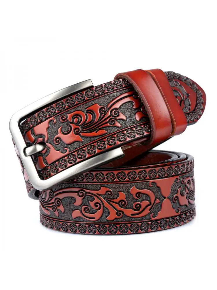 

Men And Women Belts Carving Vintage Fashion Luxury Goods Personalized Technology Jeans Leather Pants Real Geometric 105-125CM