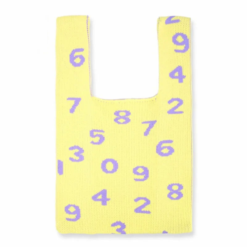 IMone Tote Bag Japanese and Korean Vest Shape Color Underarm Handbags Fashion Number Pattern Knittied Handbags for Women