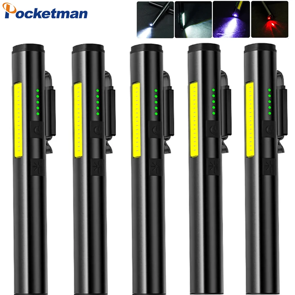 

Portable LED Flashlight UV Light/White Light/Red Light Pen Flashlight USB Rechargeable Torch UV Flashlight Waterproof Flashlight