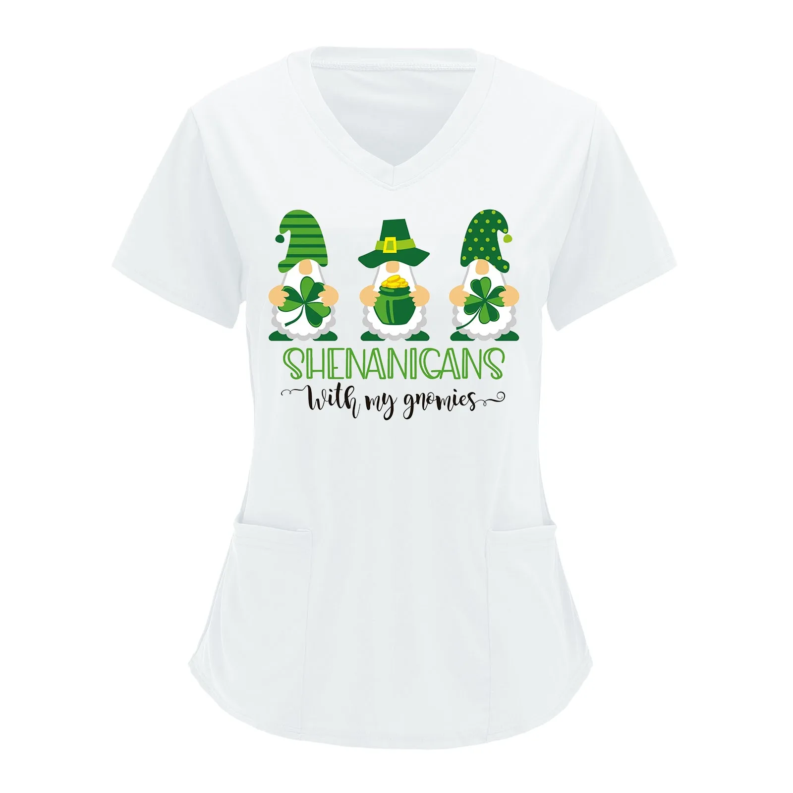 

Solid Nurse Uniform Scrubs Unisex St Patricks Day Cute Cattoon Printed Short Sleeve Blouse Women Medicals Hospital Working Tops
