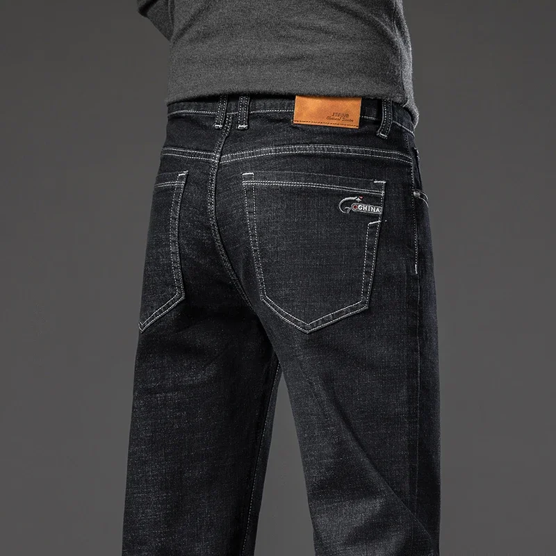 2024 Spring Autumn Men's Straight Jeans Denim Pants Classic Style Business Stretch Casual Trousers Large Size 40 42 44 46 2