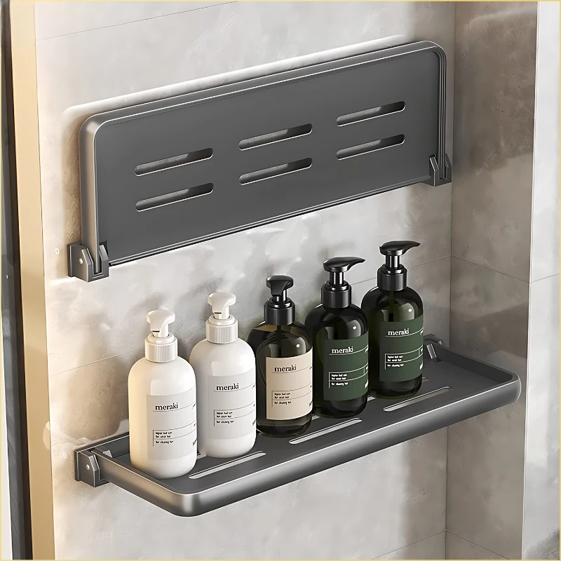 1PC Bathroom Storage Rack Foldable Bathroom Vanity Organiser No Hole Hanging Organiser Vanity Organiser Bathroom Organiser Shelf 2