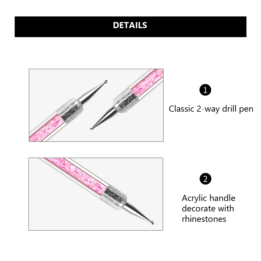 Nail Art Tools 5Pcs Double-ended Nail Dotting Pen with Rhinestones Handle Dotting Gems Picker
