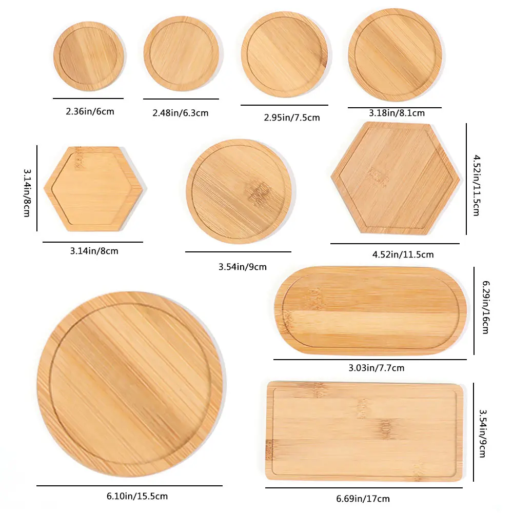 Wooden Bamboo Serving Plate Set Dish Tray Planters Hexagon Rectangle Round Square Fruit Plate Storage Pallet Kitchen Organizer