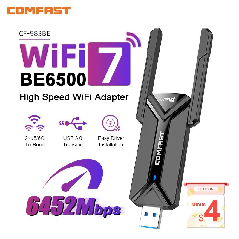 COMFAST WiFi7 adaptateur USB BE6500 carte WiFi 5G 6G USB3.0 carte réseau sans fil USB wifi 7 Adaptador AX5400 wifi6 antenne PC portable