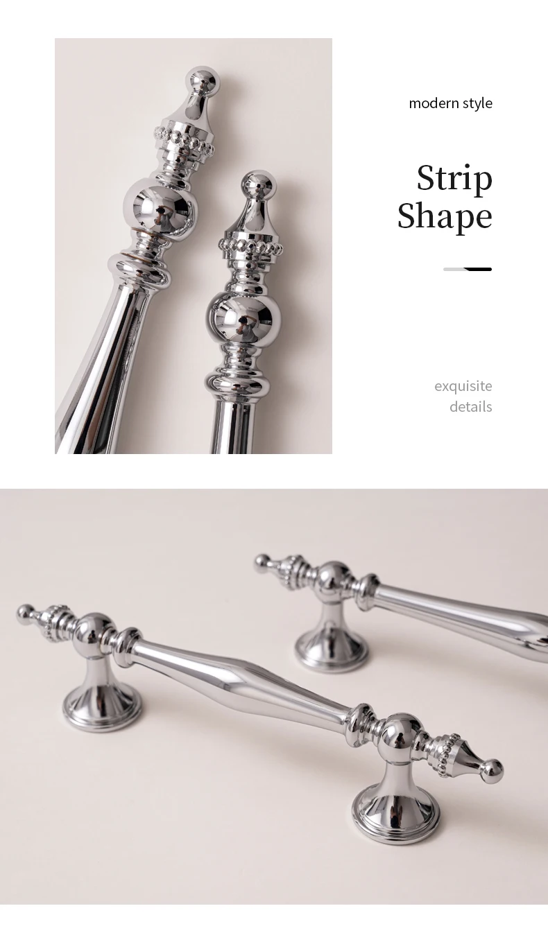 Chrome Furniture Brass Handle Silver Luxury Wardrobe Door Knob T-Bar Kitchen Cabinet Pull Solid Drawer Shell Handles