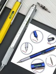 Multifunction Ballpoint Pen with Ruler, Stylus, Screwdriver, and Spirit Level (Black)