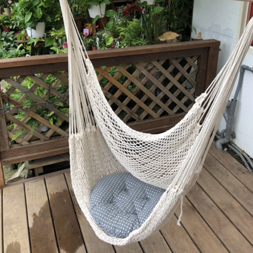 Cotton Rope Hammock Chair Swing for Outdoor Courtyard