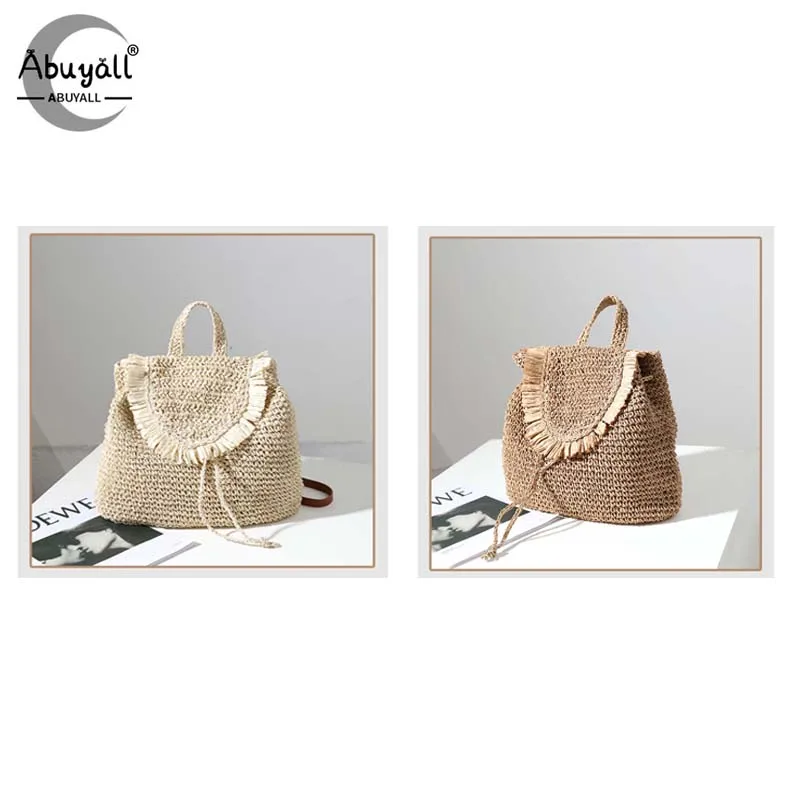 

Abuyall Straw Backpack for Women Handmade Drawstring Shoulder Bag Tassel Woven Summer Bohemian Beach Handbags Vacation Daypack