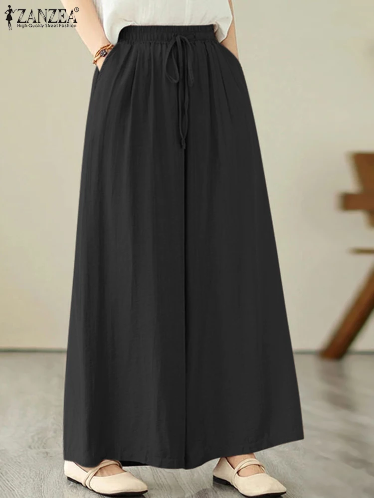 

Oversize Trousers 2023 ZANZEA Fashion Women Wide Leg Pants High Elastic Waist Office Pantalon Spring Elegant Work Pant Overall