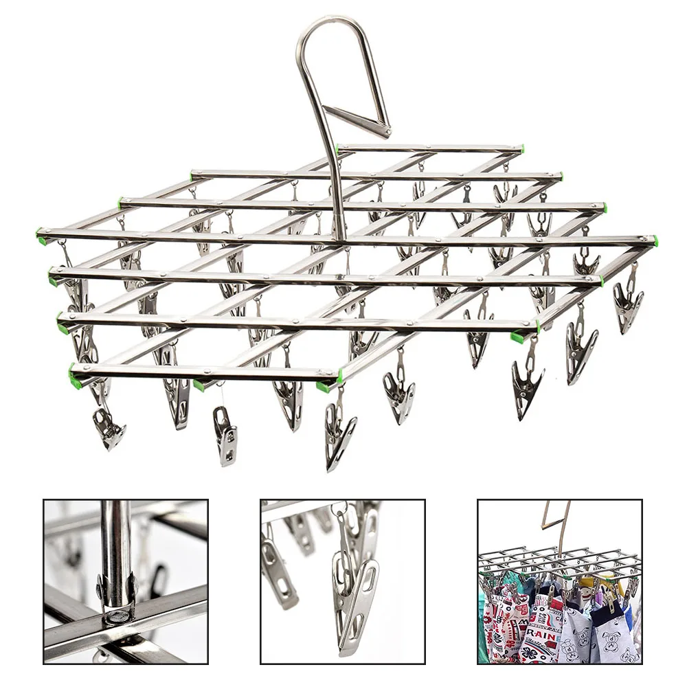 Stainless Steel Folding Clothes Drying Rack with 35 Clips