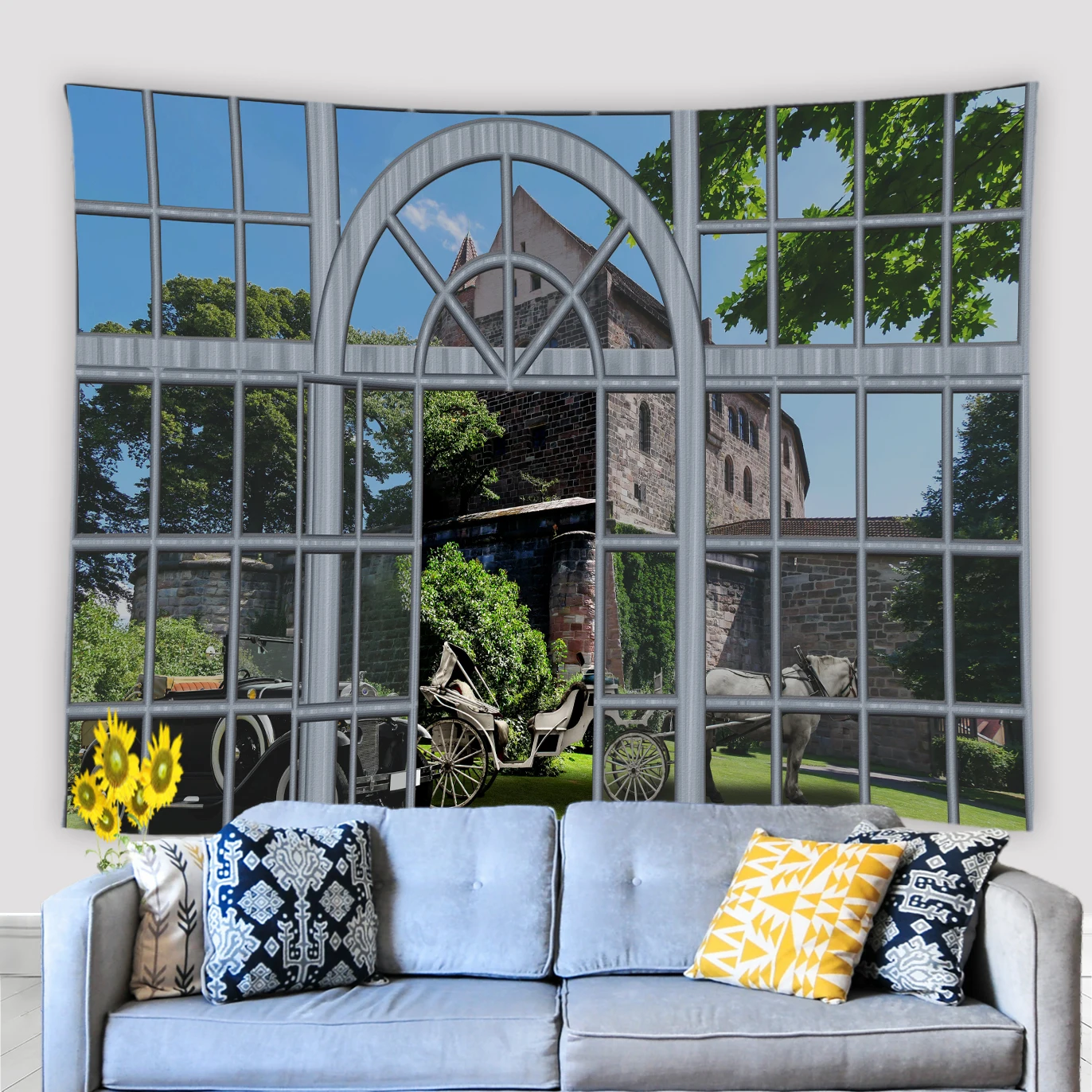 

The Scenery Outside The Window Tapestry Vintage European Style Fashion Home Decor Wall Hanging Living Room Bedroom Tapestries