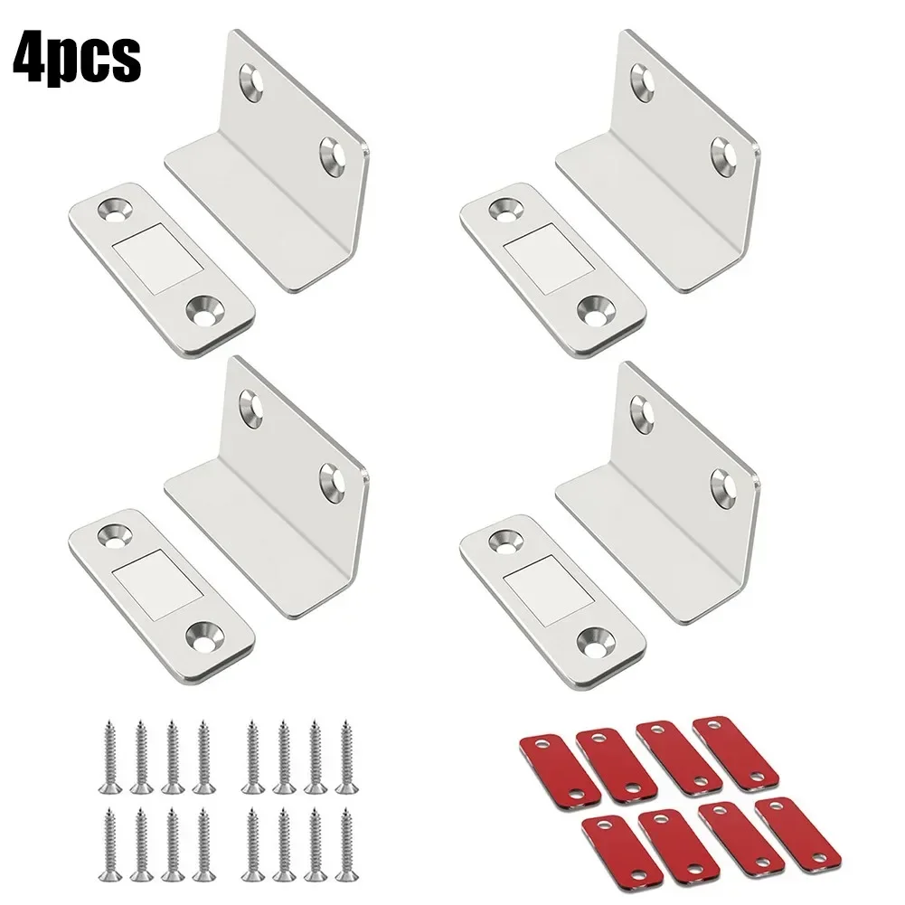 Strong Magnetic Door Closer Furniture Cabinet Wardrobes Cupboard Magnet Door Latch With Screw/Sticker L Shaped Ultra Thin H 4Pcs