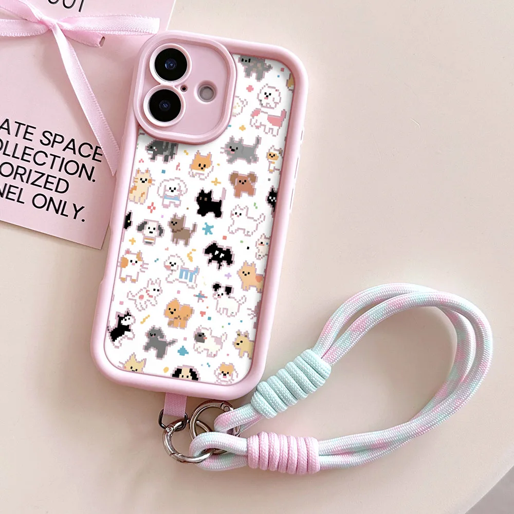 Cartoon Dog TPU Phone Case with Lanyard and Wrist Chain