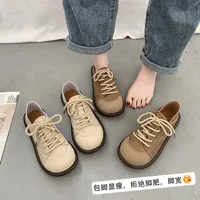 2025 Spring and Autumn New Fashion Versatile Round Toe Shoes Women's Soft Sole Lace-Up Casual Simple Splicing Retro Flat Shoes 1