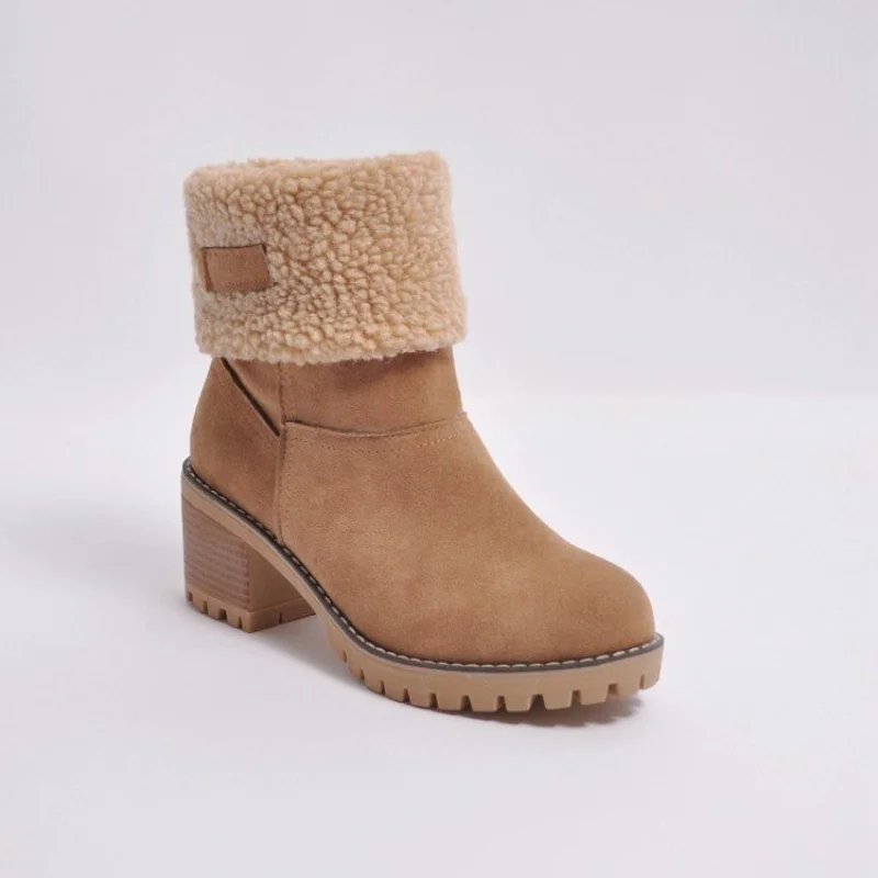 Winter New Women's Plush Thick Heel Cotton Shoes Warm and Comfortable Snow Boots